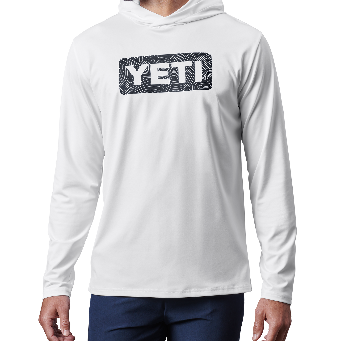 YETI Wave Logo Badge Hooded Long Sleeve Sunshirt White