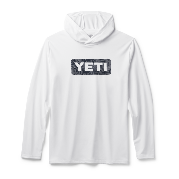 YETI Wave Logo Badge Hooded Long Sleeve Sunshirt White
