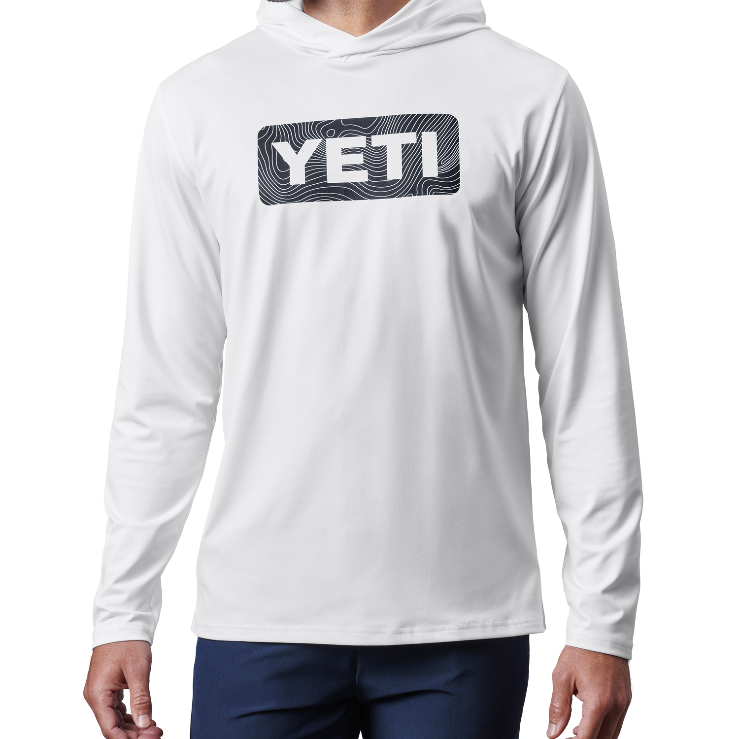 YETI Wave Logo Badge Hooded Long Sleeve Sunshirt White